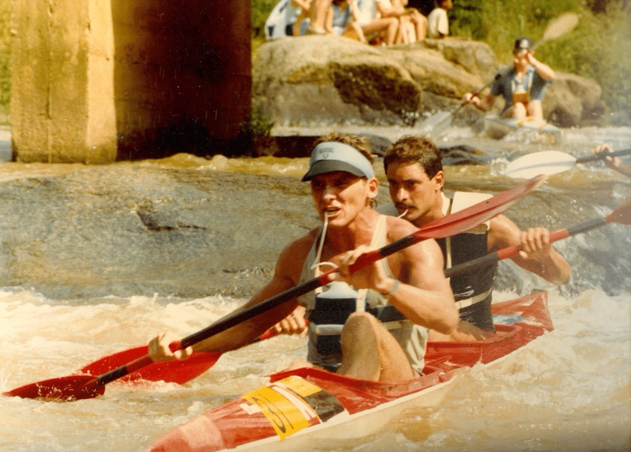 John Comley canoeing during his younger sporting years